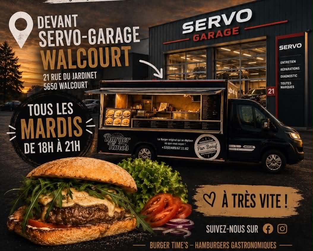 Burgertimes le mardi devant Servo-Garage à Walcourt